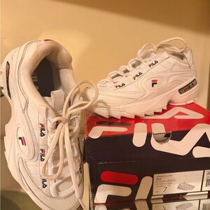 FILA White Sneakers with Red & Navy Logo Accents